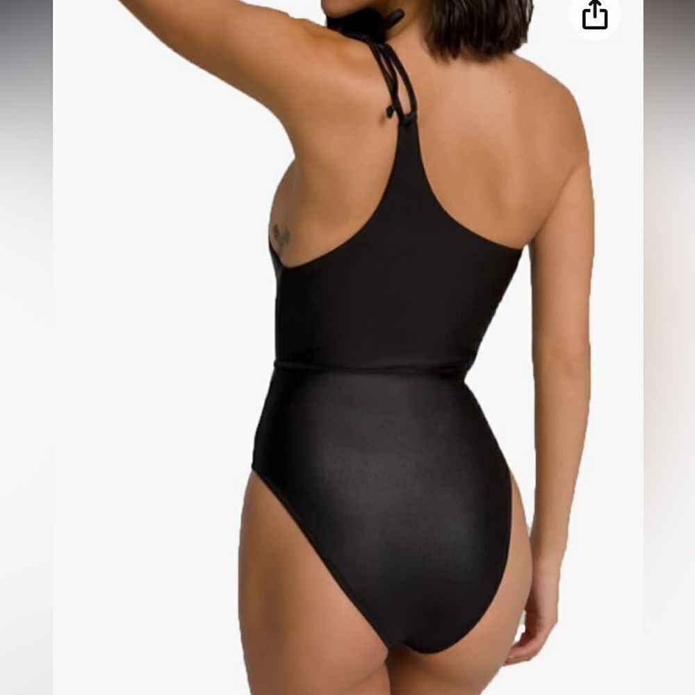 Good American  Swimming Womens Black Size 6 3XL  One Shoulder Wraps Belt - Picture 3 of 11